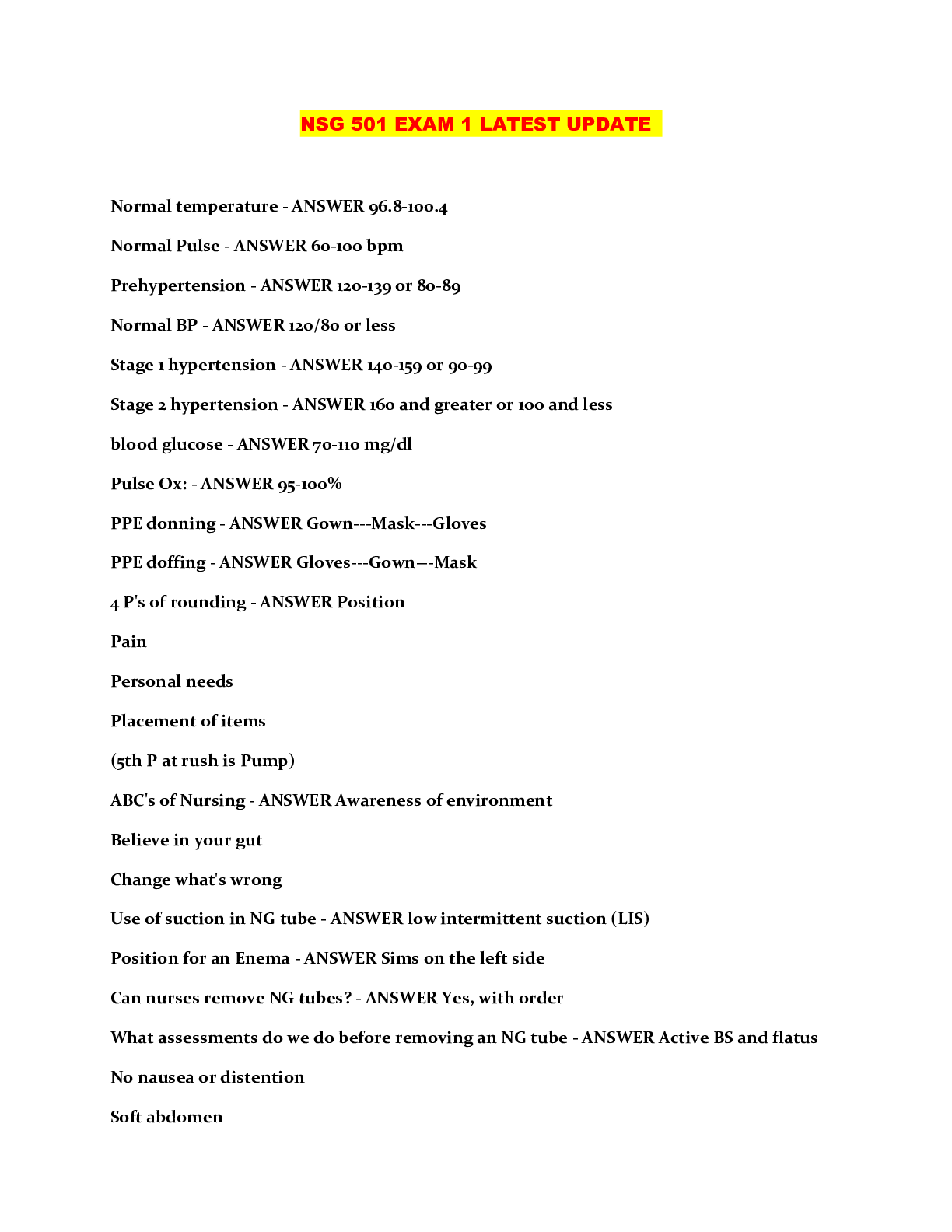 Preview image of NSG 501 EXAM 1 LATEST UPDATE document